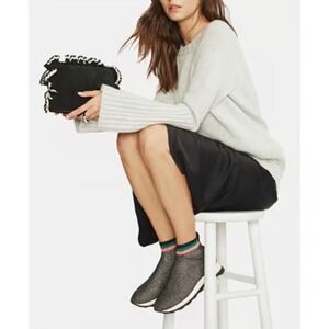 Loeffler Randall Black Glitter Sock Sneaker Metallic Stripe Women's Size 8.5